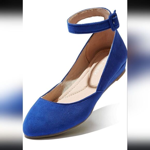 NEW BRAND SHOELAND ADJUSTABLE ANKLE STRAP BUCKLE POINTED Toe LOW WEDGE FLAT G1 - Picture 15 of 15